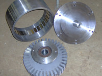 The parts before winding the stator and final assembly